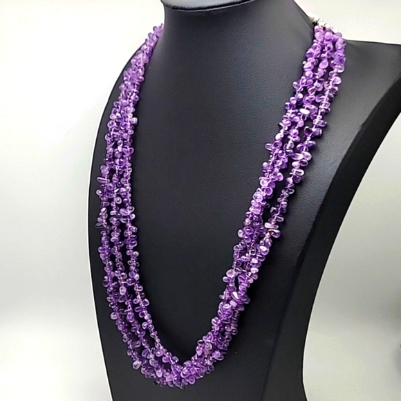 435.00 Cts Natural Untreated 3 Strand Purple Amethyst Beads Gemstone Necklace - Picture 3 of 7